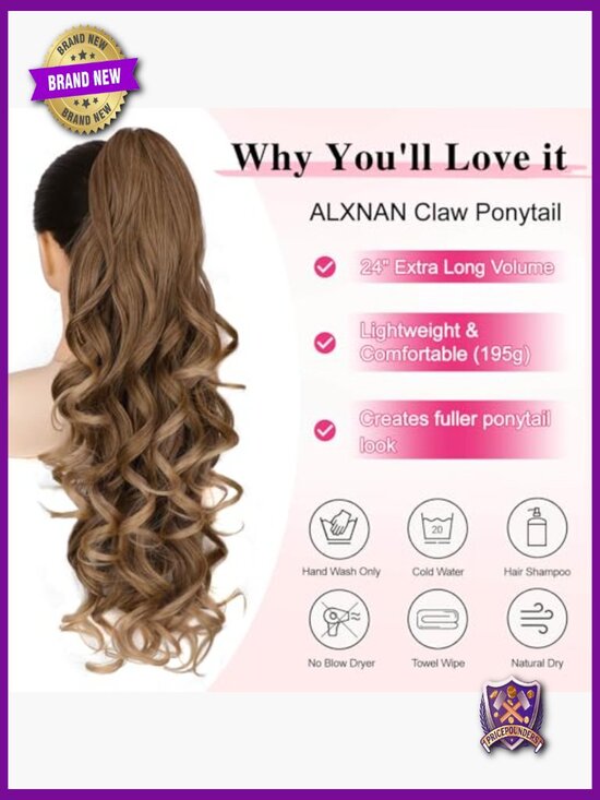 24 Inch Claw Clip Ponytail Extension Long Curly Wavy Hairpiece for Women main image 4